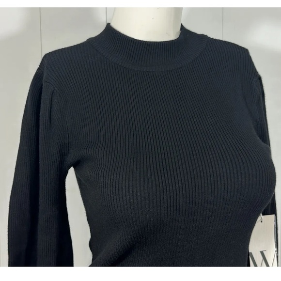 NWT Worthington Black Super Soft Long Sleeve Sweater Top mock neck size M - Picture 2 of 8
